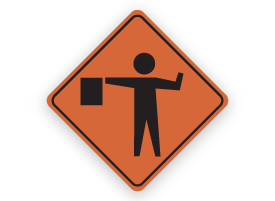 Flagger ahead sign